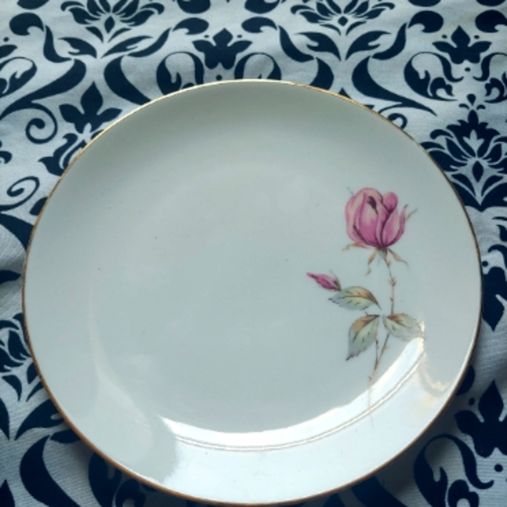 Vintage Porcelain Single Stem Pink Summer Rose Saucer